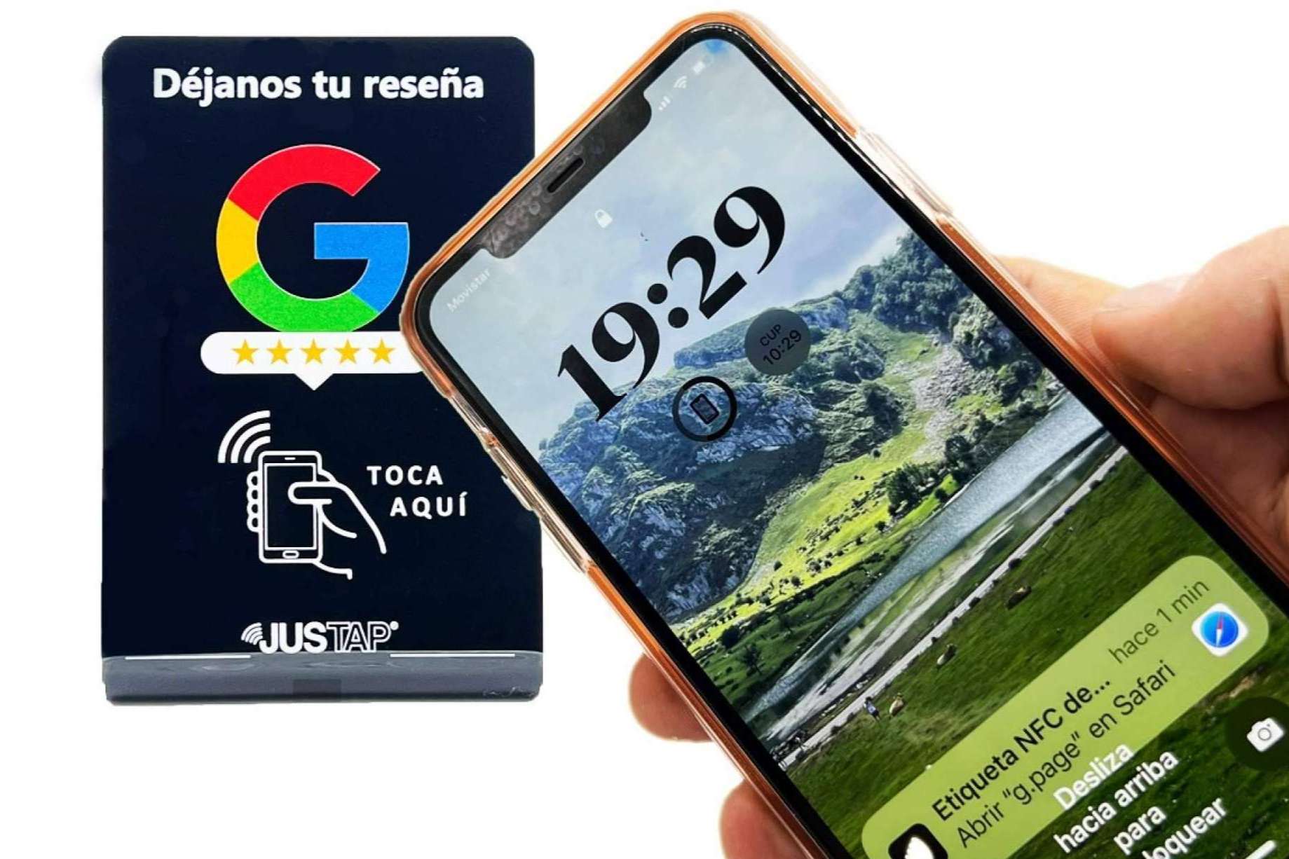 Reseñas de Google con stand acrílico JUSTAP con NFC